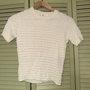 Frame Silk Blend Cream Textured Sweater Top
